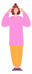 Thinking woman standing with closed eyes. Mind concentration