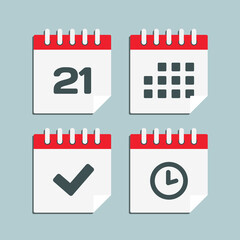 Icon calendar number 21, agenda app, timer, done