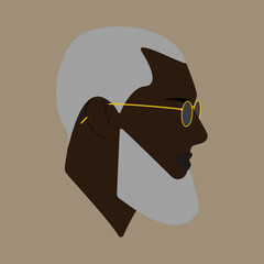 Portrait. Silhouette. Adult stylish black man. Gray-haired man with a beard. Man in sunglasses