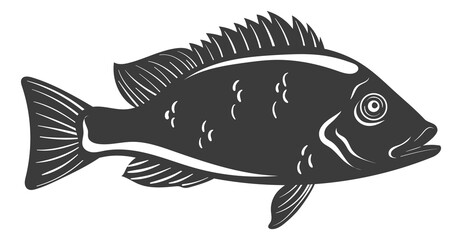 Seaperch icon. Fish logo. Sea animal silhouette