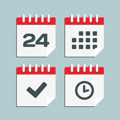 Icon calendar number 24, agenda app, timer, done