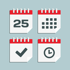 Icon calendar number 25, agenda app, timer, done