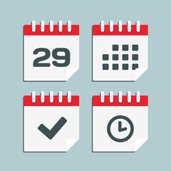 Icon calendar number 29, agenda app, timer, done