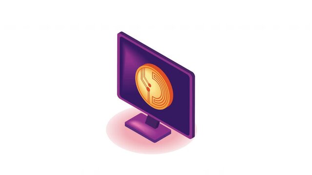 cryptocurrency coin in desktop animation