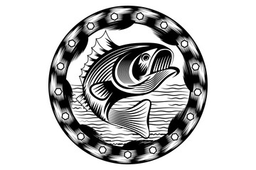 Illustration of an fisherman is pulling fishing rod while salmon jumping to catch the bait