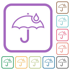 Umbrella with single raindrop outline simple icons