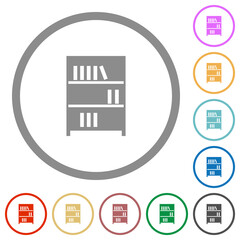 Bookshelf with books solid flat icons with outlines