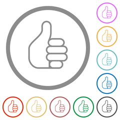 Left handed thumbs up outline flat icons with outlines