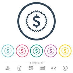 American dollar sticker alternate flat color icons in round outlines