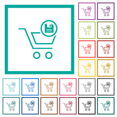 Cart save outline flat color icons with quadrant frames