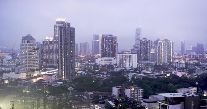 Time lapse of Bangkok cityscape skyline at night time