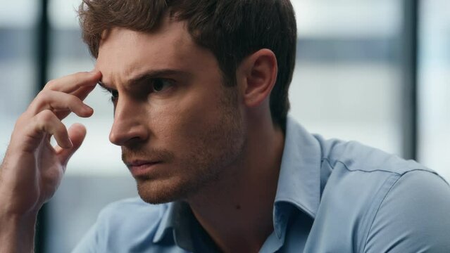 Stressed corporate worker analyzing data statistics closeup. Man counting office