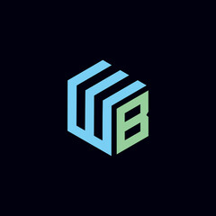 WB letter shape hexagon design
