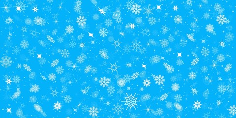 Falling white snowflakes on a blue background. Concept of new year, christmas