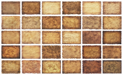 collection set old parchment paper sheet vintage aged or texture isolated on white background