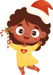 Cute  Christmas  black ethnic girl in santa hat