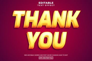 Modern shiny thank you text style, editable text effect design template