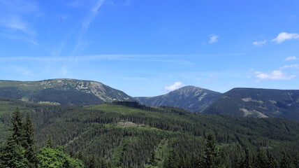 View of the Krkonose monuments on a clear day.