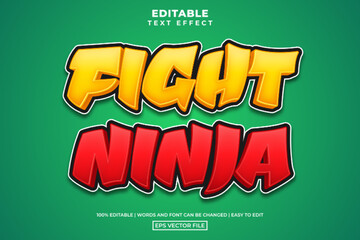Bold fight ninja text style, editable text effect design template © Toing