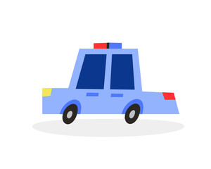 Vector illustration of police car isolated on white background in cartoon hand drawn style. Childish transport icon for nursery, baby apparel, textile and product design, wallpaper, wrapping paper