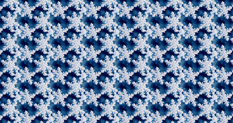 3D-image of snowflakes on the dark-blue background. 8K wallpaper - obrazy, fototapety, plakaty