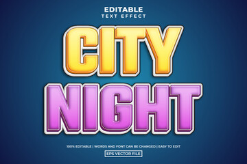 Bold city night text style, editable text effect design template