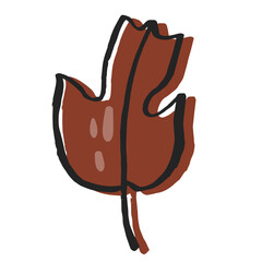 Ink textured autumn fall brown leaf illustration. Illustration in riso print technique with move layer