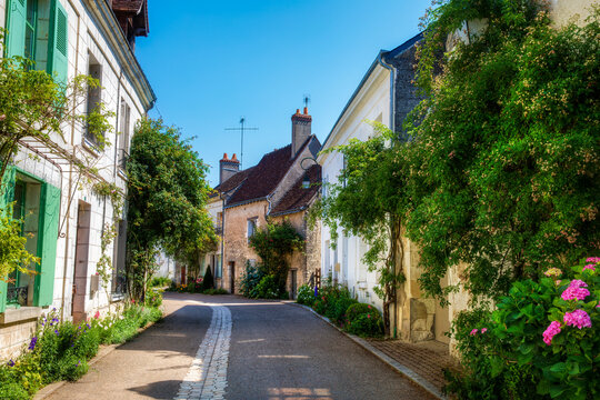 Street in the Beautiful Village of Chedigny in the Loire Valley, France