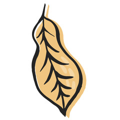 Ink textured autumn fall yellow leaf illustration. Illustration in riso print technique with move layer