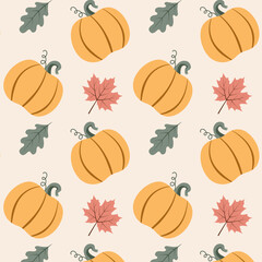 Vector seamless autumn pattern. Seamless pattern with pumpkins