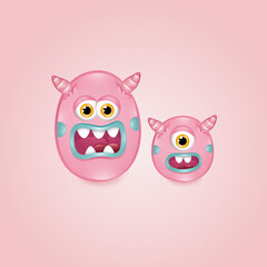 Monster alphabet letter O on pink background. Colourful ABC of cute monsters 