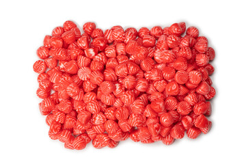 Red round tasty gummy candies islolated on a white background.