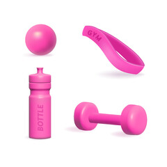 Set of 3d realistic pink dumbbells isolated on white background. Vector