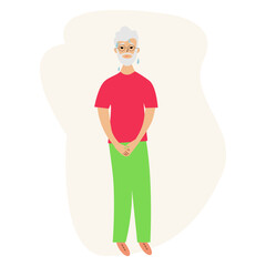 Urinary incontinence problem. Elderly asian men wants to pee. The old men feels pain in his groin. Experiencing pain. Flat vector illustration.