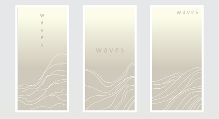 Creative abstract set gray templates in gradient colors.Wave line. Cute and minimal style, business card, page cover, brochure, email header, post in social networks, advertising, corporate style.