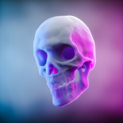 3D illustration. Human skull illuminated by gradient blue and pink lights over an isolated background.