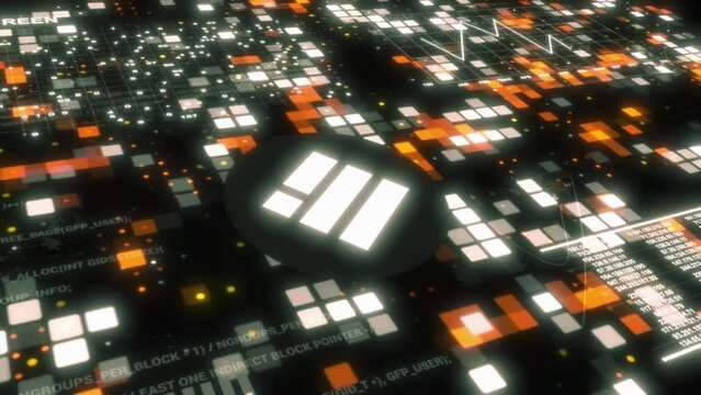Binance USD video. Animation of digital currency on scratched glass. Binance coin on the background of the digital movement. Cyber style video in high quality 4k
