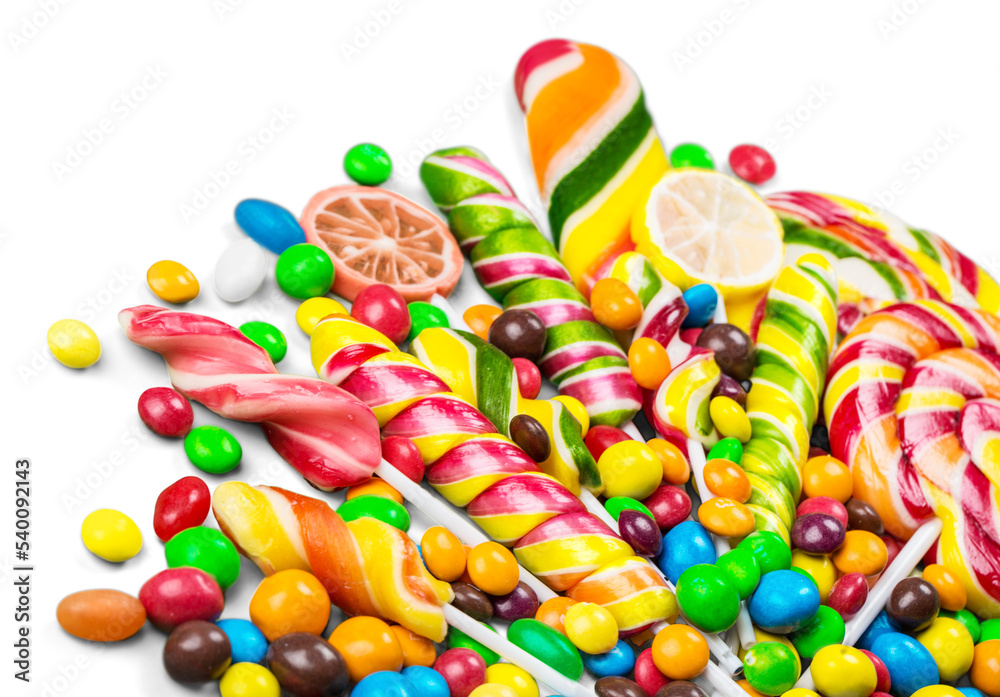 Wall mural Various colorful candies isolated on white background