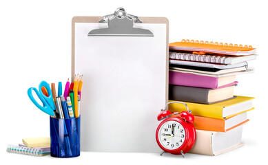 Notebooks, Pens, Alarm Clock and Books