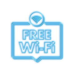 Free wifi zone blue icon. Free wifi here sign concept. Neon icon. Vector illustration.