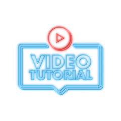 Video tutorials neon icon. Study and learning background, distance education and knowledge growth. Vector illustration.