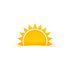 Realistic sun icon for weather design on white background.