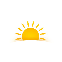 Realistic sun icon for weather design on white background.