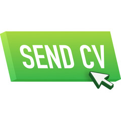 Send cv button in 3d style on blue background. Flat button on white background.