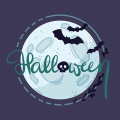 Teal Halloween Moon Purple Background 