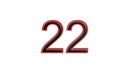 red 22 number 3d effect white background