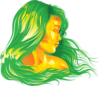 Geometric Yellow Girl With Green Hair