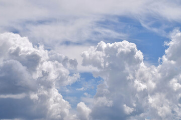 Background with white clouds. Blue sky with beautiful clouds. 