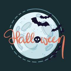 Orange Halloween Moon Teal Background 