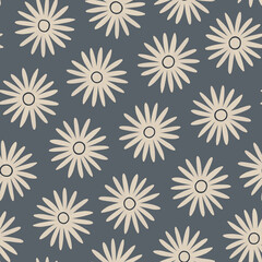 Seamless raster pattern of white daisies on a gray background